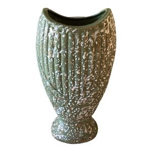 Savoy Pottery Vase Rib Textured Green Ceramic 24 Karat Gold Weeping Accents